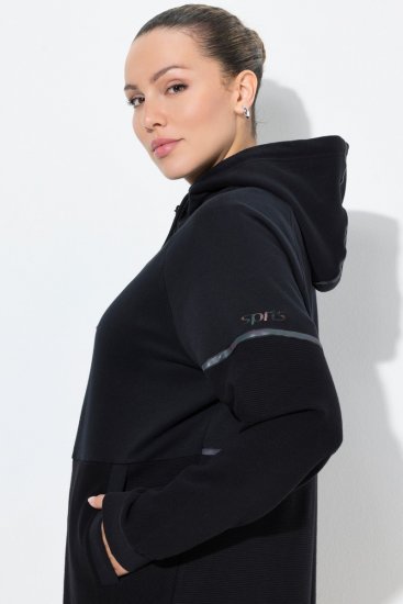 Ulla Popken Mix Fabric Reflective Trim Zip Hoodie Black - Collegetröjor & hoodies - Mjuka tröjor och hoodies i stora storlekar