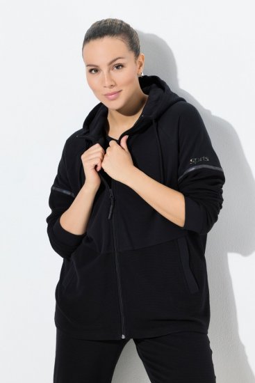 Ulla Popken Mix Fabric Reflective Trim Zip Hoodie Black - Collegetröjor & hoodies - Mjuka tröjor och hoodies i stora storlekar