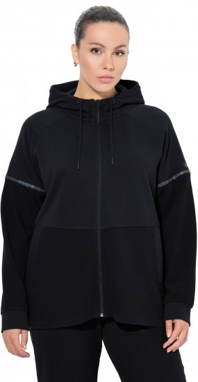 Ulla Popken Mix Fabric Reflective Trim Zip Hoodie Black - Collegetröjor & hoodies - 