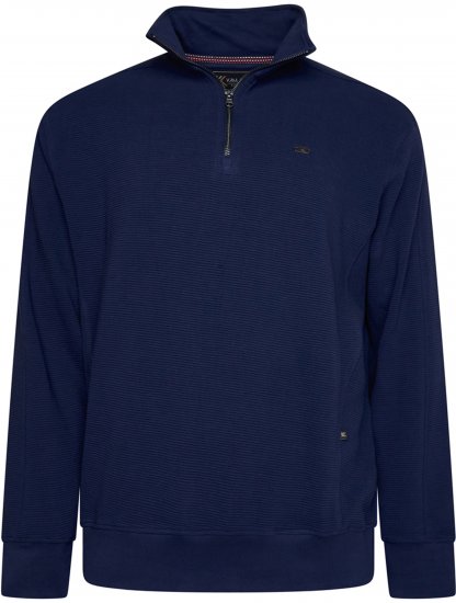 Kam Jeans 7090 1/4 Zip Jacquard Knit Self Stripe Sweatshirt Navy - Tröjor & hoodies - Stora hoodies & tröjor - 2XL-14XL
