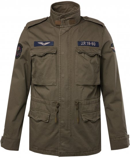JP1880 Field Jacket with Badges Vintage Look Moss Green - Jackor - Stora jackor - 2XL-12XL