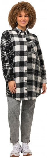 Ulla Popken Mixed Plaid Long Sleeve Button Down Shacket Black - Jackor - 