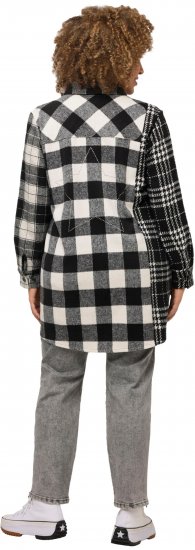 Ulla Popken Mixed Plaid Long Sleeve Button Down Shacket Black - Jackor - 