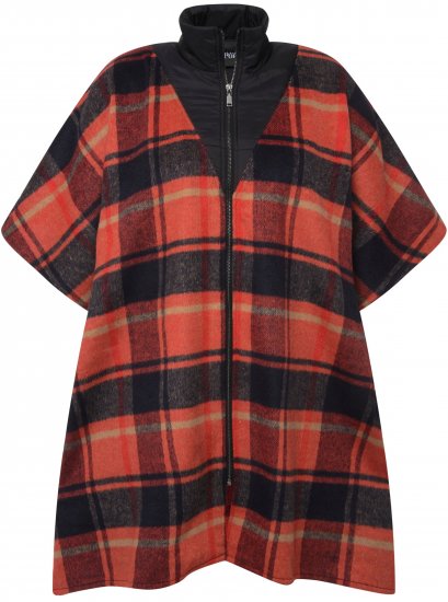 Ulla Popken Oversized Plaid Wing Collar Poncho Red Orange - Jackor - 