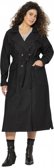 Ulla Popken Denim Acid Wash Trench Coat Black - Jackor - 