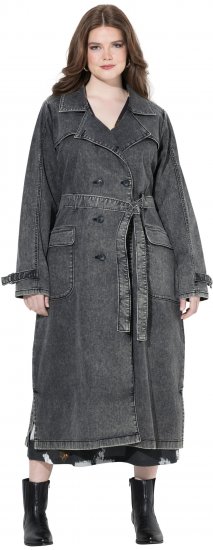 Ulla Popken Denim Acid Wash Trench Coat Grey Denim - Jackor - 