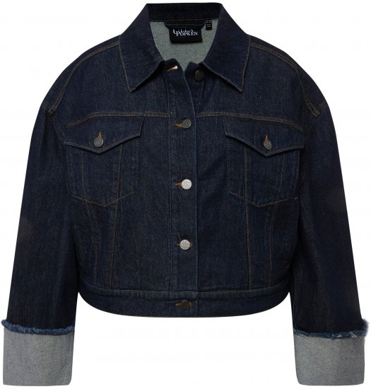 Ulla Popken Stretch Fit Cropped Denim Jacket Rinsed Wash - Jackor - 