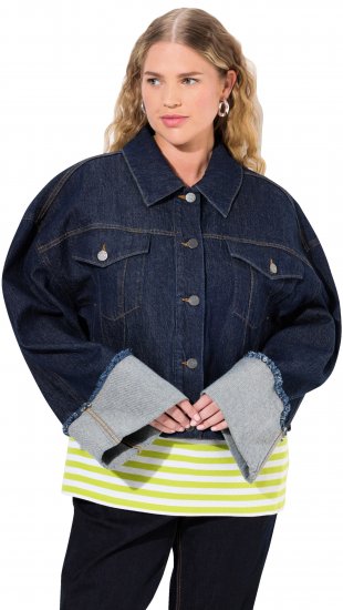 Ulla Popken Stretch Fit Cropped Denim Jacket Rinsed Wash - Jackor - 