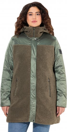 Ulla Popken Mixed Texture Fleece Quilted Jacket Olive - DAMKLÄDER 40-66 - 