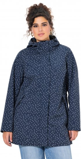 Ulla Popken Raindrop Print Longline Waterproof Jacket Navy - Jackor - 