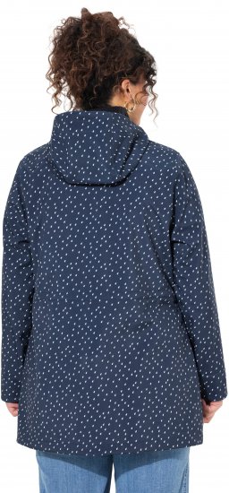 Ulla Popken Raindrop Print Longline Waterproof Jacket Navy - Jackor - 
