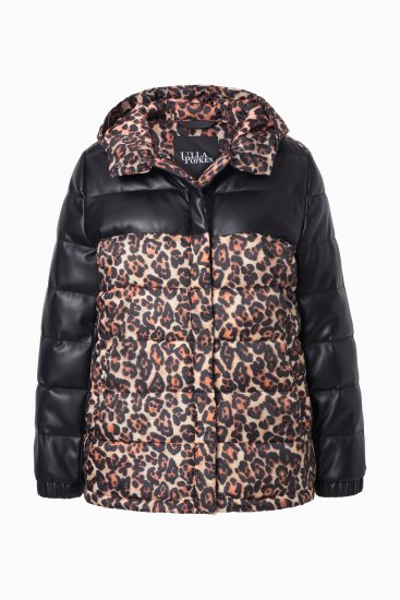 Ulla Popken HYPRAR Leopard And Leather Look Quilted Jacket Black - Jackor - 