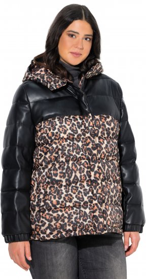 Ulla Popken HYPRAR Leopard And Leather Look Quilted Jacket Black - Jackor - 