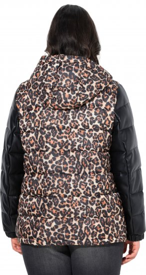 Ulla Popken HYPRAR Leopard And Leather Look Quilted Jacket Black - Jackor - 