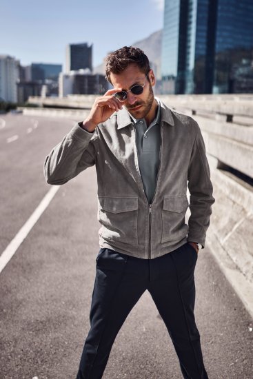 JP1880 Leather Jacket Lamskin Suede Grey - Jackor - Stora jackor - 2XL-12XL