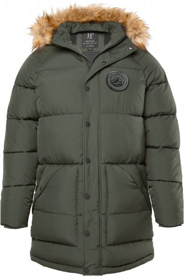 JP1880 Quilted Parka Lightweight and Warm with Faux Fur Hood Dark Green - Jackor - Stora jackor - 2XL-12XL