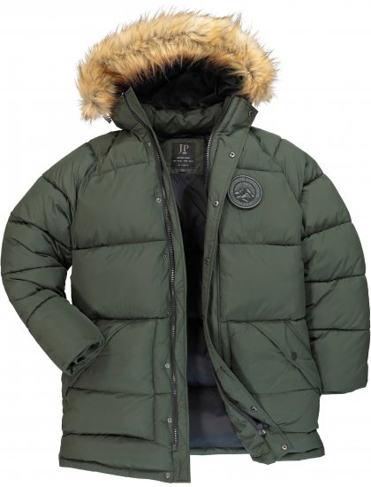 JP1880 Quilted Parka Lightweight and Warm with Faux Fur Hood Dark Green - Jackor - Stora jackor - 2XL-12XL