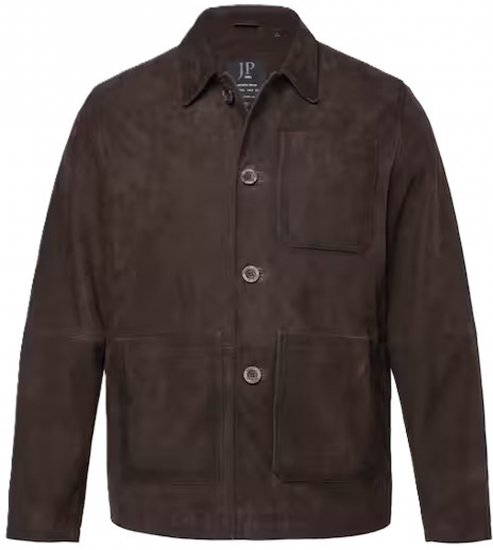 JP1880 Leather Jacket Goat Suede Shirt Collar Dark Brown - Jackor - Stora jackor - 2XL-12XL