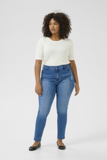 Kaffe Curve Laurina Jeans Sliten Blå Denim - Jeans & Byxor i Stora Storlekar – Plus Size - 