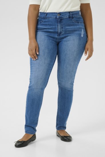 Kaffe Curve Laurina Jeans Sliten Blå Denim - Jeans & Byxor i Stora Storlekar – Plus Size - 