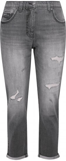 Ulla Popken Distressed Stretch Fit Boyfriend Jeans Dark Denim Blue - Jeans & Byxor i Stora Storlekar – Plus Size - 