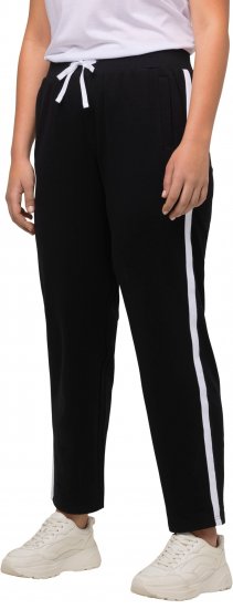 Ulla Popken Side Stripe Adjustable Drawstring Waist Joggers Black - Jeans & Byxor i Stora Storlekar – Plus Size - 