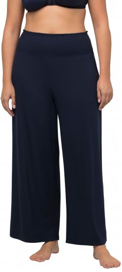 Ulla Popken Wide Leg Smocked Waist Knit Pants Night Blue - Jeans & Byxor i Stora Storlekar – Plus Size - 