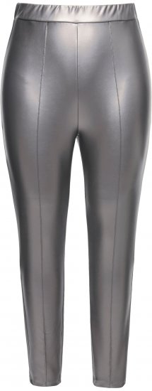 Ulla Popken Metallic Faux Leather Leggings Silver - Jeans & Byxor i Stora Storlekar – Plus Size - 