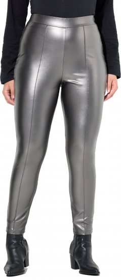 Ulla Popken Metallic Faux Leather Leggings Silver - Jeans & Byxor i Stora Storlekar – Plus Size - 