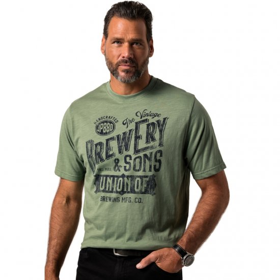 JP1880 T-Shirt Short Sleeve Chest Print Eucalyptus Green - T-shirts - Stora T-shirts - 2XL-14XL