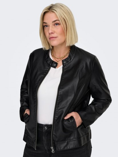 Only Carmakoma Robber Leather Jacket Black - Skinnjackor - 