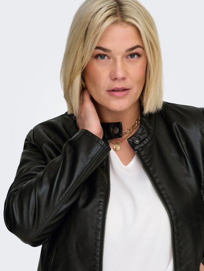 Only Carmakoma Robber Leather Jacket Black - Skinnjackor - 