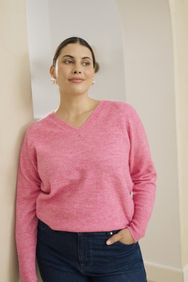 Kaffe Curve Emilia Pullover Pink Power Melange - Stickade tröjor - 