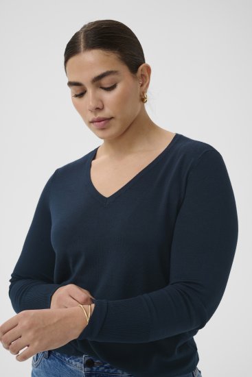 Kaffe Curve Lizzy Long Sleeve Pullover Midnight Marine - Stickade tröjor - 