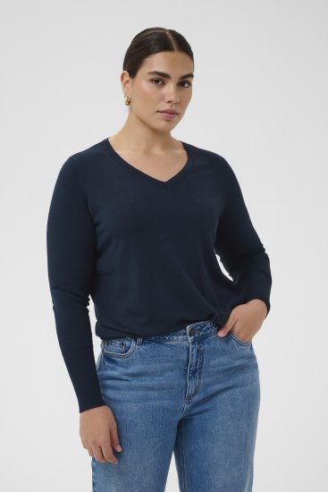 Kaffe Curve Lizzy Long Sleeve Pullover Midnight Marine - Stickade tröjor - 