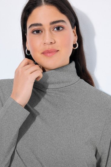 Ulla Popken Basic Long Sleeve Slim Fit Turtleneck Light Grey Melange - Collegetröjor & hoodies - Mjuka tröjor och hoodies i stora storlekar