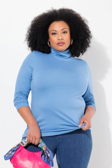 Ulla Popken Basic Long Sleeve Slim Fit Turtleneck Light Cornflower - Collegetröjor & hoodies - Mjuka tröjor och hoodies i stora storlekar