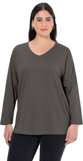 Ulla Popken Back To Basics V-Neck Relaxed Fit Cotton Tee Graphite Grey - T-shirts - 