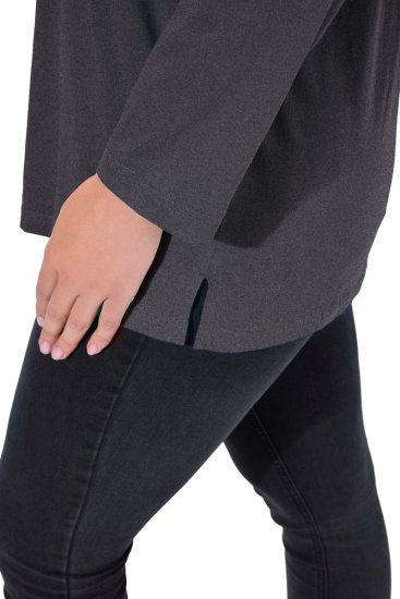 Ulla Popken Back To Basics V-Neck Relaxed Fit Cotton Tee Charcoal Grey Melange - T-shirts - T-shirts för kvinnor