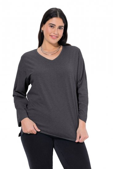 Ulla Popken Back To Basics V-Neck Relaxed Fit Cotton Tee Charcoal Grey Melange - T-shirts - T-shirts för kvinnor