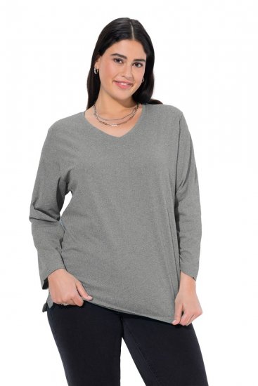Ulla Popken Back To Basics V-Neck Relaxed Fit Cotton Tee Light Grey Melange - T-shirts - T-shirts för kvinnor