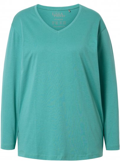 Ulla Popken Back To Basics V-Neck Relaxed Fit Cotton Tee Green - Ulla Popken - 