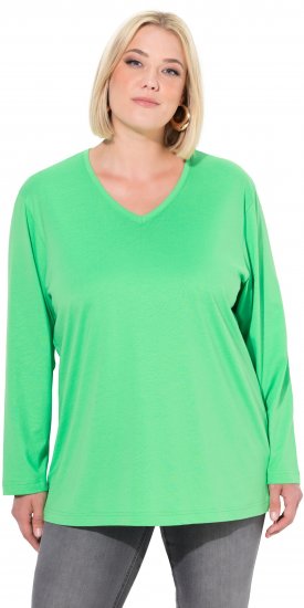Ulla Popken Back To Basics V-Neck Relaxed Fit Cotton Tee Mint Green - T-shirts - 