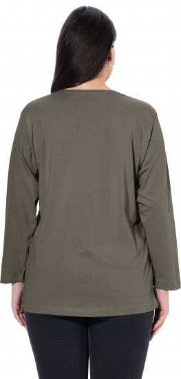 Ulla Popken Back To Basics V-Neck Relaxed Fit Cotton Tee Olive - T-shirts - 