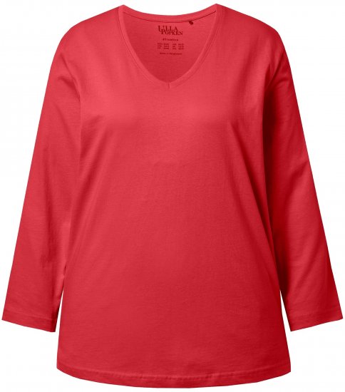 Ulla Popken Back To Basics V-Neck Relaxed Fit Cotton Tee Salsa Red - T-shirts - 