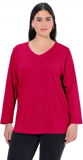 Ulla Popken Back To Basics V-Neck Relaxed Fit Cotton Tee Red - Ulla Popken - 
