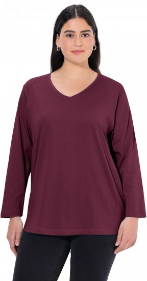 Ulla Popken Back To Basics V-Neck Relaxed Fit Cotton Tee Dark Berry - T-shirts - 