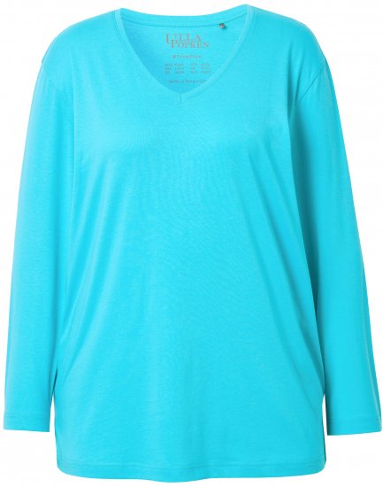 Ulla Popken Back To Basics V-Neck Relaxed Fit Cotton Tee Deep Aqua - T-shirts - 