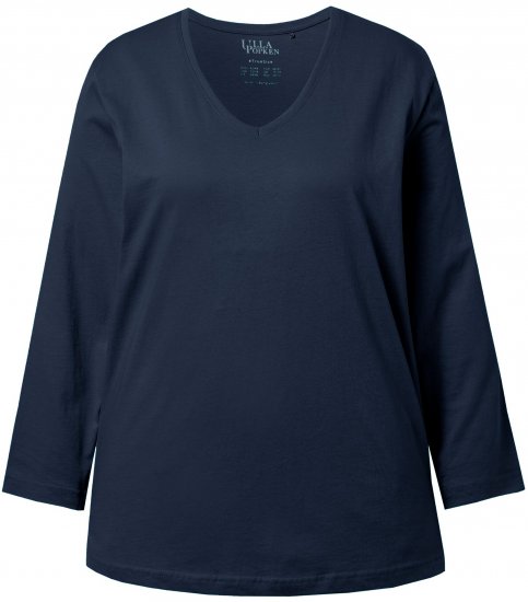 Ulla Popken Back To Basics V-Neck Relaxed Fit Cotton Tee Navy Blue - T-shirts - 