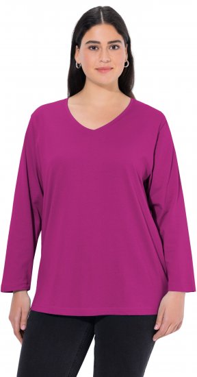 Ulla Popken Back To Basics V-Neck Relaxed Fit Cotton Tee Berry - T-shirts - 